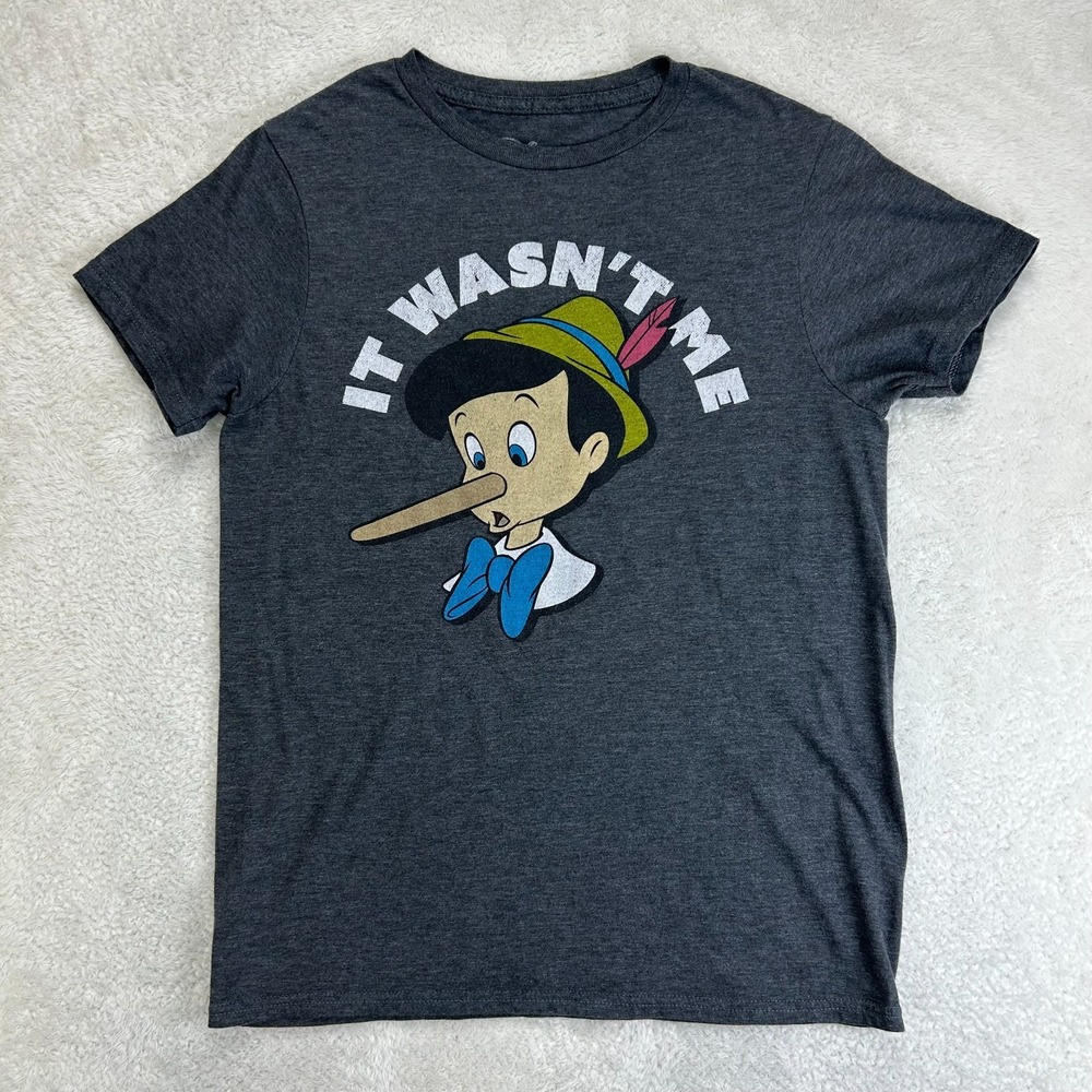 Disney Pinochio Shirt Womens S Gray Graphic It Wasn't Me Short Sleeve Crewneck